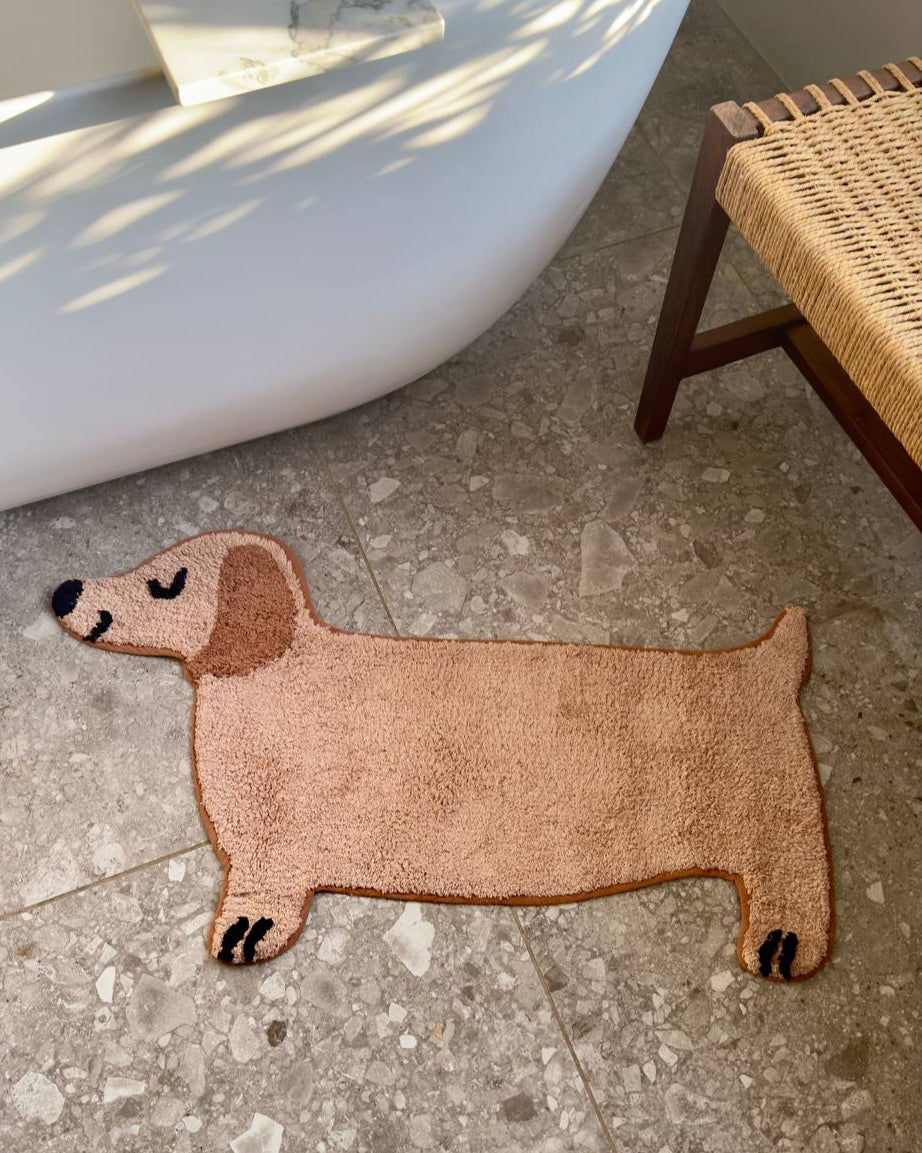 Bath Mat Sausage Dog Light Brown