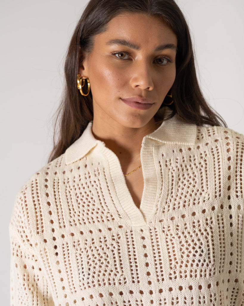 Harper Polo Neck Knit Pearled Ivory - Things I Like Things I Love