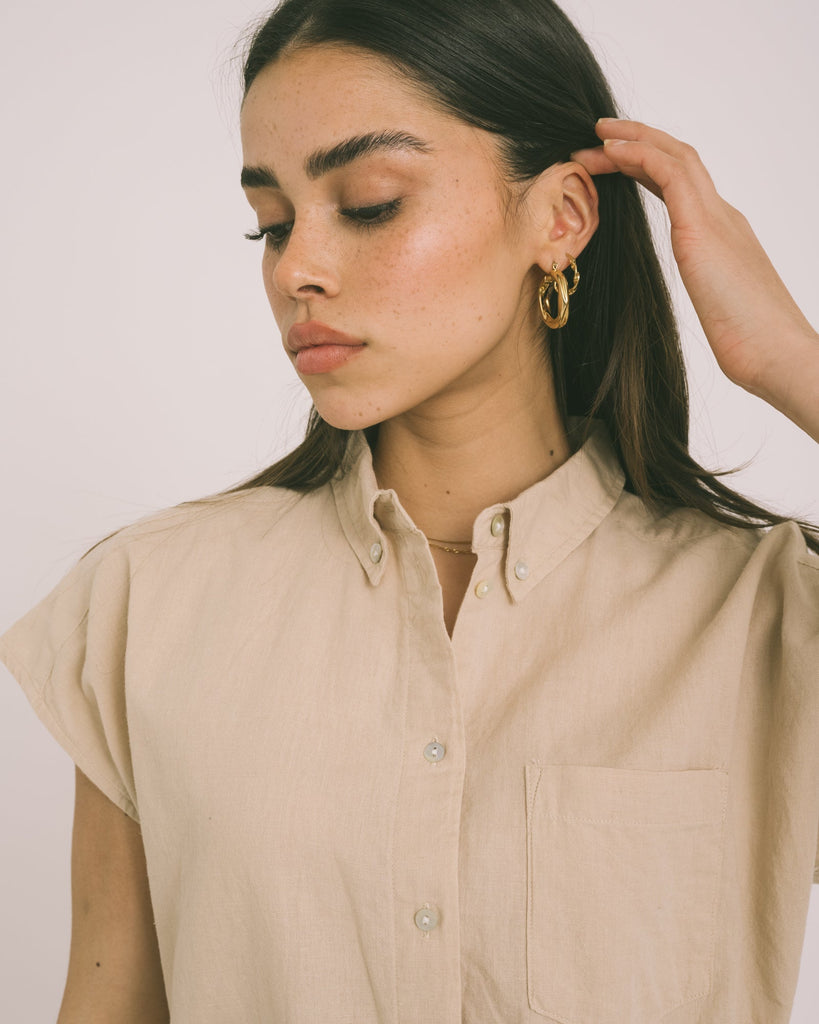 Penny Linen Blend Shirt Cement - Things I Like Things I Love