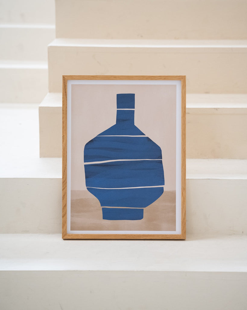 Art Print Blue Curls / Vessel 03 + Oak Frame - Things I Like Things I Love