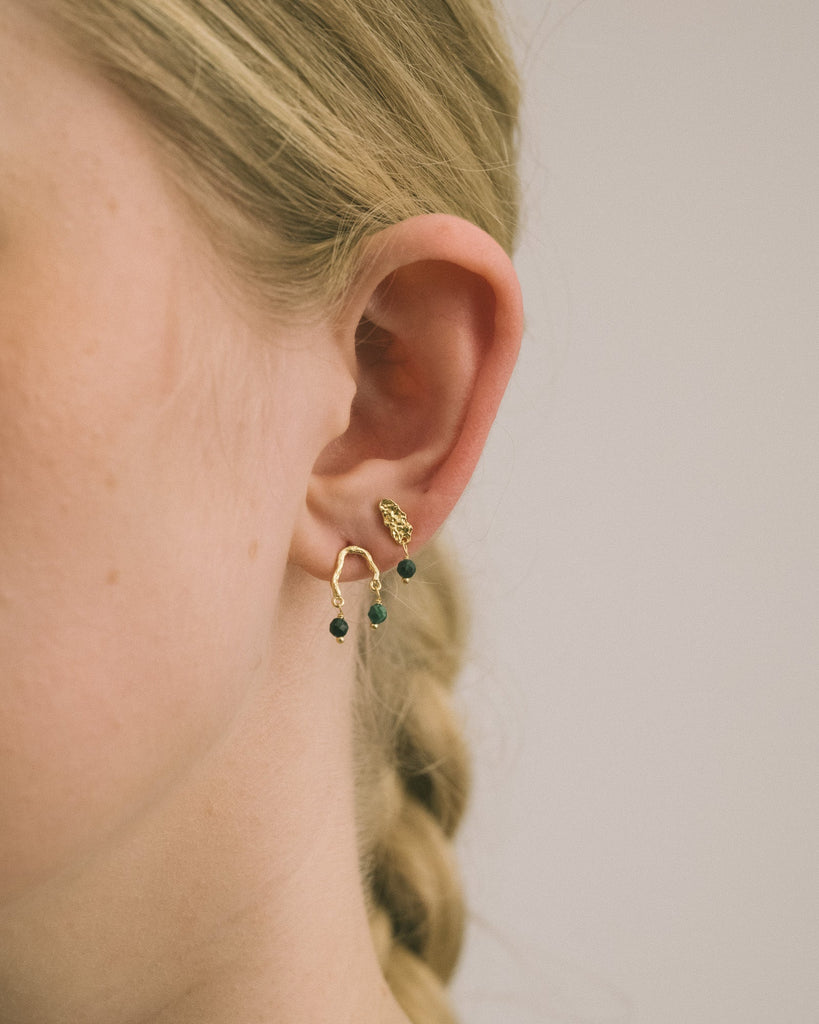 Earring Stud Malachite Green Gold - Things I Like Things I Love