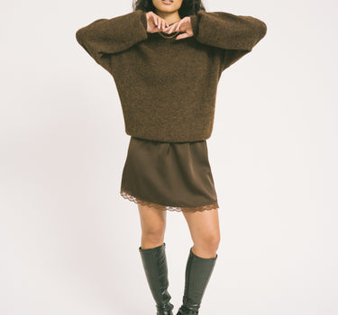 TILTIL Frederique Satin Skirt Lace Brown