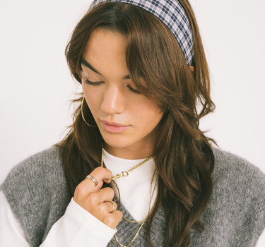 Stirnband Kariert Grau