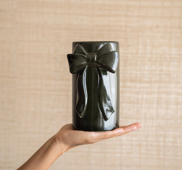 Dekorative Vase/Besteckdose mit Schleife, Moosgrün – Klein