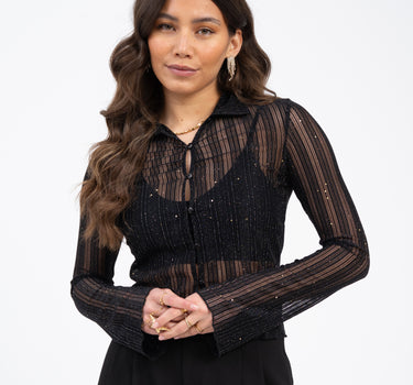 TILTIL Vivienne Striped Mesh Blouse Black