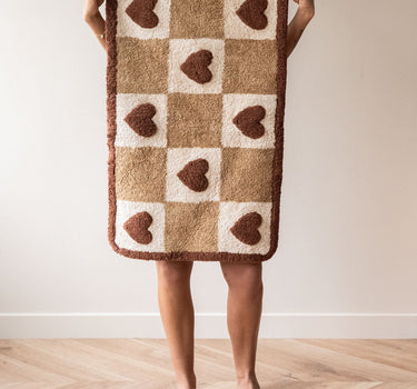 Bath Mat Checker Hearts Brown