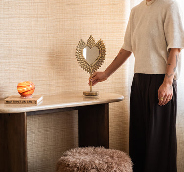 Mirror On Base Heart Gold