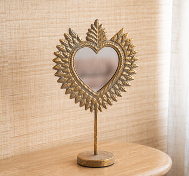 Mirror On Base Heart Gold