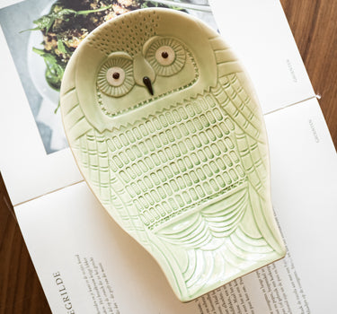 Keramiktablett Eule Grün