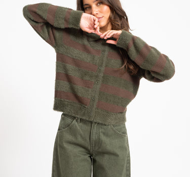 TILTIL Cela Striped Polo Cardigan Brown Green