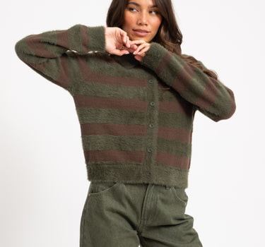 TILTIL Cela Striped Polo Cardigan Brown Green
