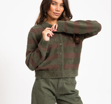 TILTIL Cela Striped Polo Cardigan Brown Green
