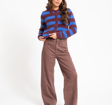 TILTIL Cela Striped Polo Cardigan Plum Cobalt