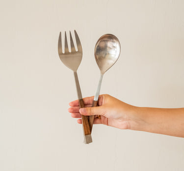 Saladebestek Chroom Hout