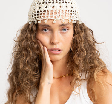 TILTIL Isla Crochet Bead Hat Creme Glitter Wit