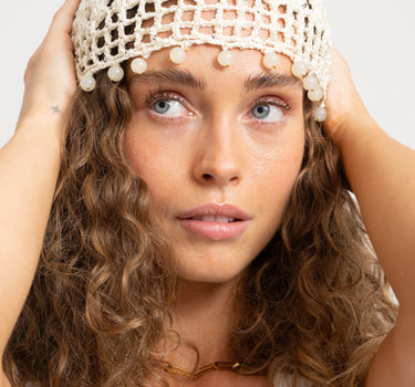 TILTIL Isla Crochet Bead Hat Creme Glitter Wit