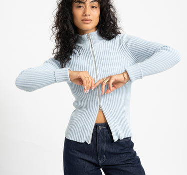 TILTIL Pixie Contrast Zipper Cardigan Lichtblauw