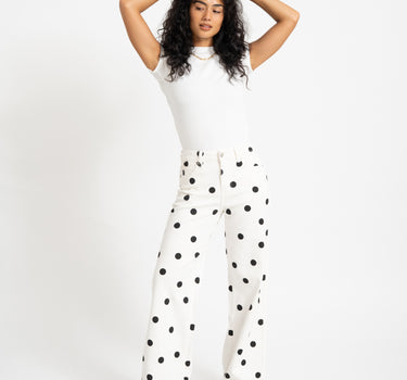 Mina Wide Leg Polkadot Jeans Wit