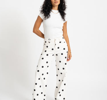 Mina Wide Leg Polkadot Jeans Wit