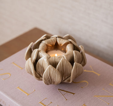 Teelichthalter Blume Beige