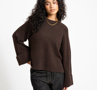 Aware Novah O-Neck Knit Pullover Chocolate Torte