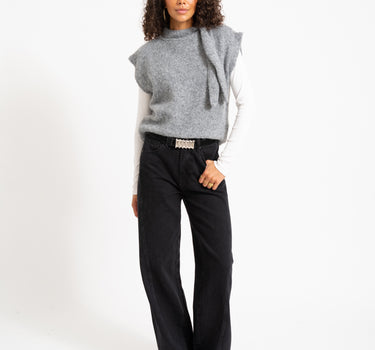 Topshop Cassi Strickoberteil mit Bindedetail Grau