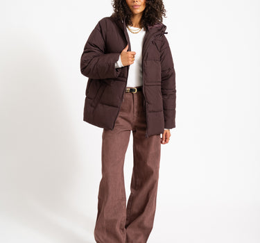 Rosy Waisted Puffer Jacket Chocolate Plum