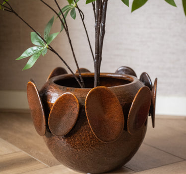 Blumentopf Leaf Keramik Braun