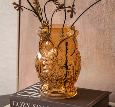 Vase Eule Glas Bernstein