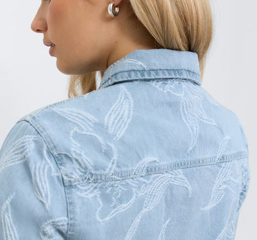Embroidery Denim Shirt Blue