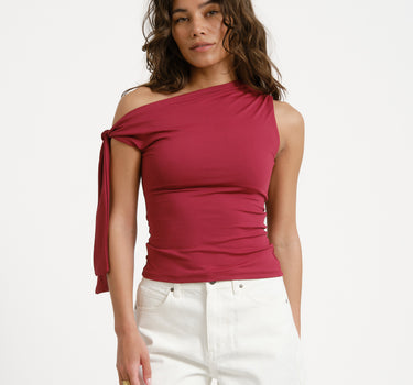 One Shoulder Tie Top Bordeaux