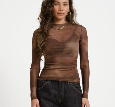 TILTIL Pleated Tara Mesh Longsleeve Brown