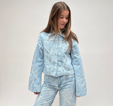 Embroidery Denim Shirt Blue