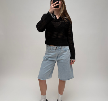 Caitlyn Polokleid Kontraststrick Schwarz