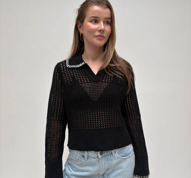 Caitlyn Polokleid Kontraststrick Schwarz