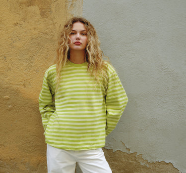 TILTIL Longsleeve Thin Striped Doka Tee Matcha Green
