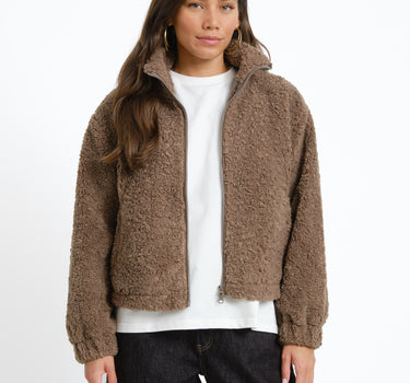 Sarah High Neck Teddy Jacket Morel