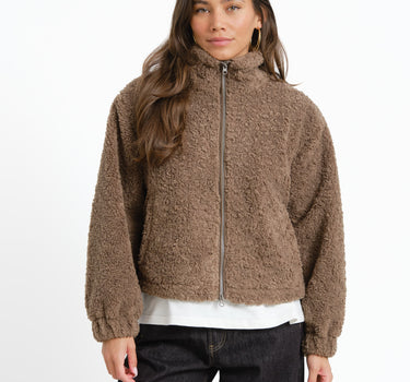 Sarah High Neck Teddy Jacket Morel