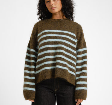 TILTIL Mulla Striped Mohair Pullover Dark Green