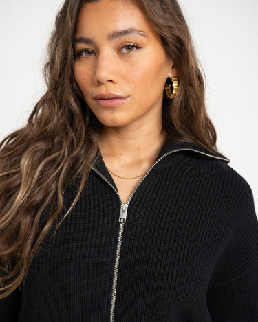 Adeline Twist Zip Cardigan Knit Black - NNO - Things I Like Things I Love