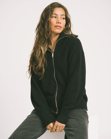 Adeline Twist Zip Cardigan Knit Black - NNO - Things I Like Things I Love