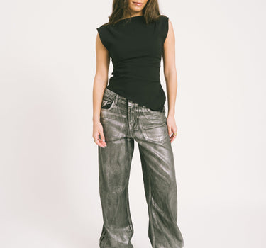 Adriana Silver Coated Jeans Medium Blue Denim - Things I Like Things I Love