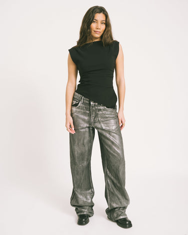 Adriana Silver Coated Jeans Medium Blue Denim - Things I Like Things I Love