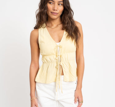 Almira Linen Blend Tie Top Sunlight - Things I Like Things I Love