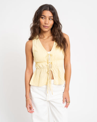 Almira Linen Blend Tie Top Sunlight - Things I Like Things I Love