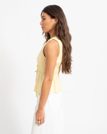 Almira Linen Blend Tie Top Sunlight - Things I Like Things I Love