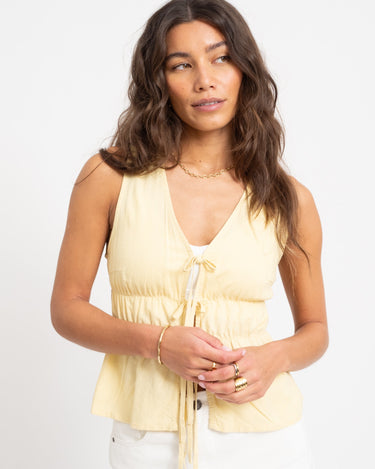 Almira Linen Blend Tie Top Sunlight - Things I Like Things I Love