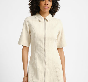 Alora Sille Short Dress Ecru Needle Stripe - Things I Like Things I Love