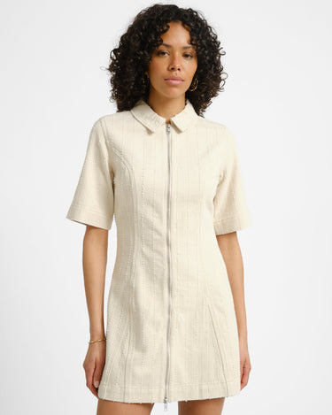 Alora Sille Short Dress Ecru Needle Stripe - Things I Like Things I Love