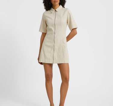 Alora Sille Short Dress Ecru Needle Stripe - Things I Like Things I Love
